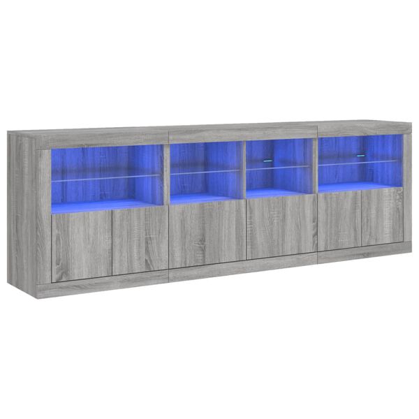 vidaXL Sideboard with LED Lights Grey Sonoma 202x37x67 cm