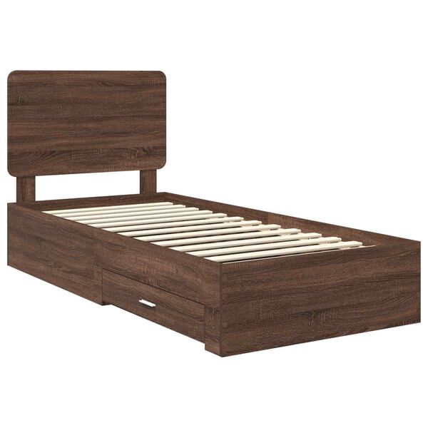 vidaXL Bed Frame with Headboard Brown Oak 100 x 200 cm Engineered Wood