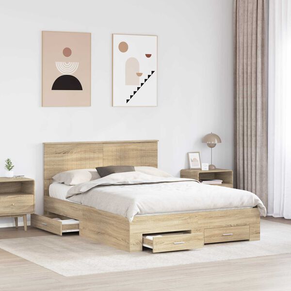 vidaXL Bed Frame with Drawer Sonoma Oak 140 x 190 cm Engineered Wood