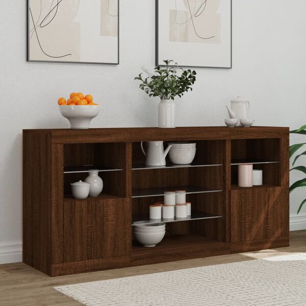 vidaXL Sideboard with LED Lights Brown Oak 142.5x37x67 cm