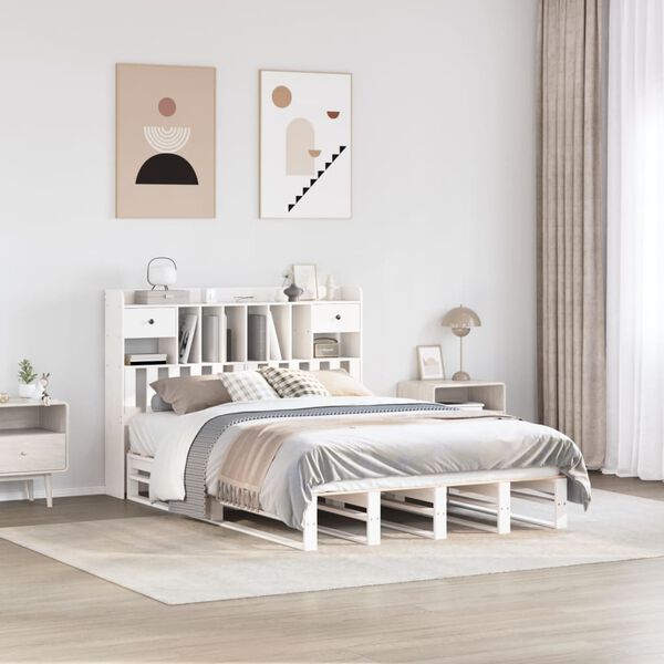 vidaXL Bookcase Bed without Mattress White 150x200 cm King Size Solid Wood Pine