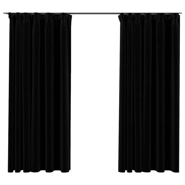 vidaXL Linen-Look Blackout Curtains with Hooks 2 pcs Black 140x175 cm