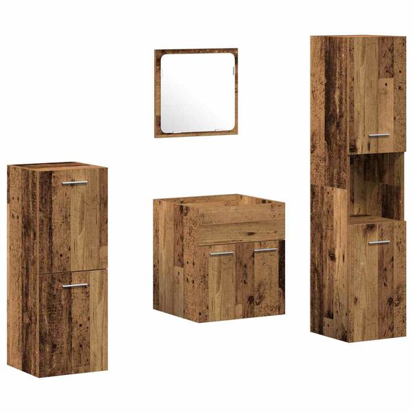 vidaXL Bathroom Furniture Set with Door 4 pcs Old Wood Engineered Wood