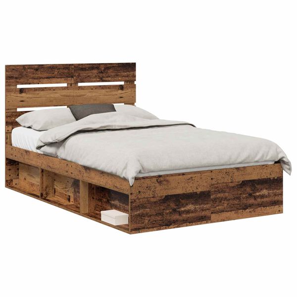 vidaXL Bed Frame with Headboard Old Wood 120 x 200 cm Solid Pine Wood