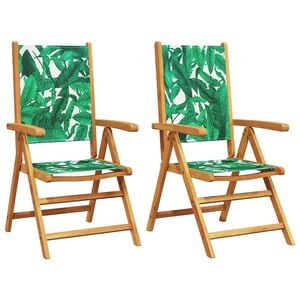 vidaXL Folding Chairs 2 pcs Leaf Pattern Solid Wood Acacia and Fabric