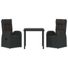 vidaXL Garden Dining Set with Cushion 3 pcs Black Poly Rattan