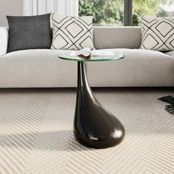 vidaXL Coffee Table with Round Glass Top High Gloss Black