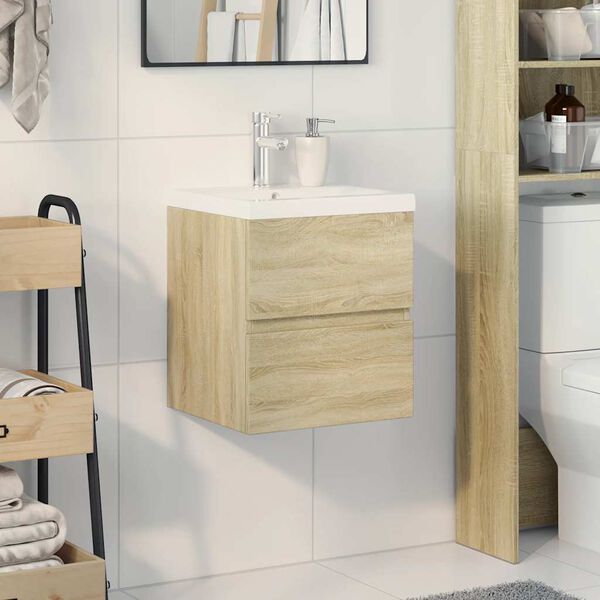 vidaXL 2 Piece Bathroom Furniture Set Sonoma Oak Engineered Wood
