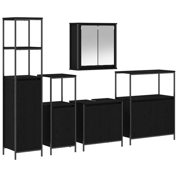 vidaXL Bathroom Furniture Set 5 pcs Black Oak Engineered Wood