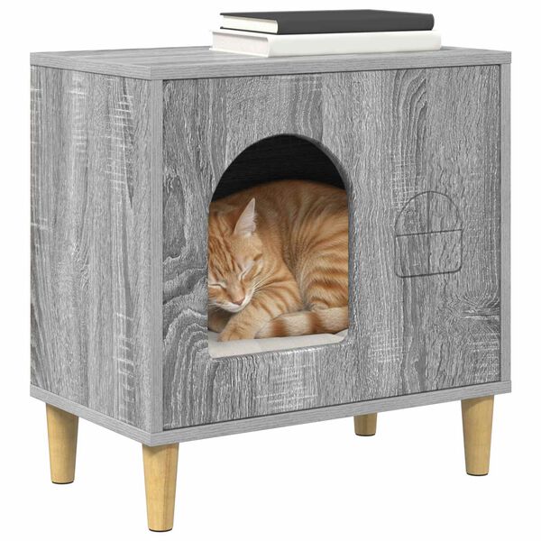 vidaXL Cat House Grey Sonoma 51 x 30 x 52 cm Engineered Wood