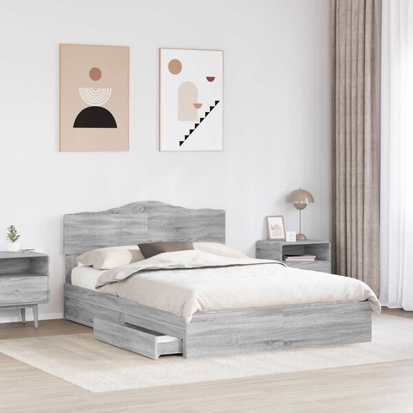 vidaXL Storage Bed Grey Sonoma 160 x 200 cm Engineered Wood