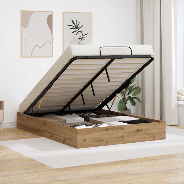 vidaXL Ottoman Bed Frame Artisan Oak 135 x 190 cm Engineered Wood