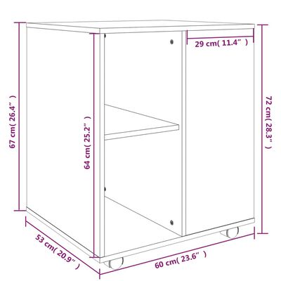 vidaXL Rolling Cabinet Grey Sonoma 60x53x72 cm Engineered Wood