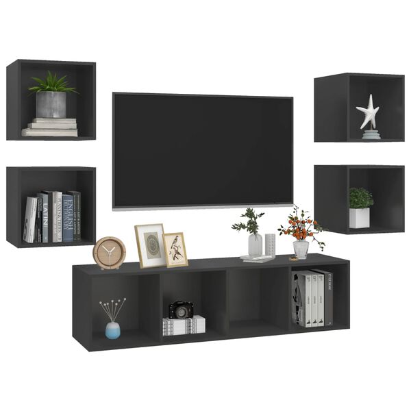 vidaXL 5 Piece TV Cabinet Set Grey Engineered Wood
