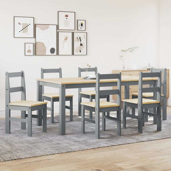 vidaXL 7 Piece Dining Set Panama Grey Solid Wood Pine