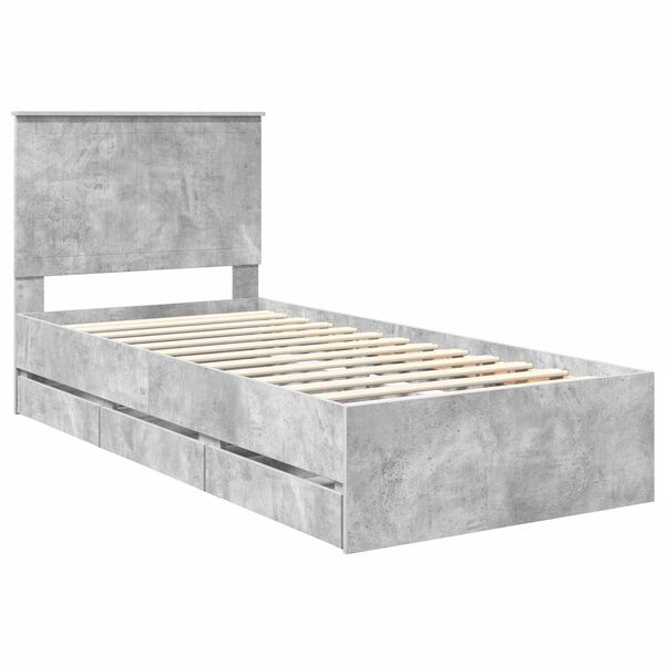 vidaXL Bed Frame with Drawer Concrete Grey 90 x 200 cm Engineer Wood