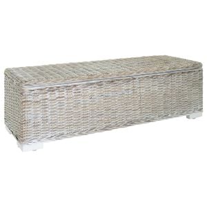 vidaXL Storage Box White 110 cm Natural Kubu Rattan & Solid Wood Mahogany