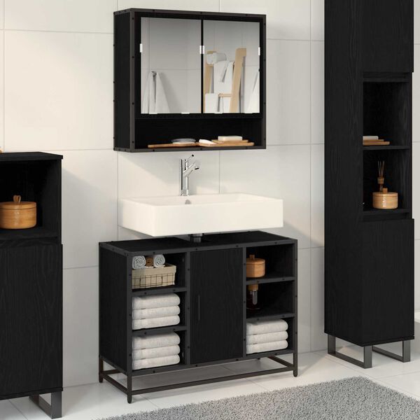 vidaXL Bathroom Cabinet Black Oak 80 x 33 x 60 cm Engineered Wood