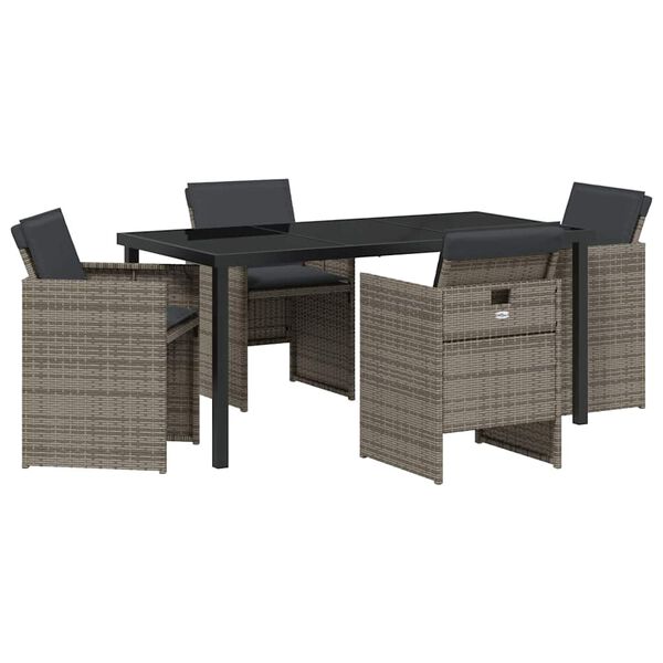 vidaXL Garden Dining Set 5 pcs Grey Poly Rattan