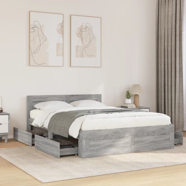 vidaXL Bed Frame with Headboard without Mattress Grey Sonoma 135x190 cm Double