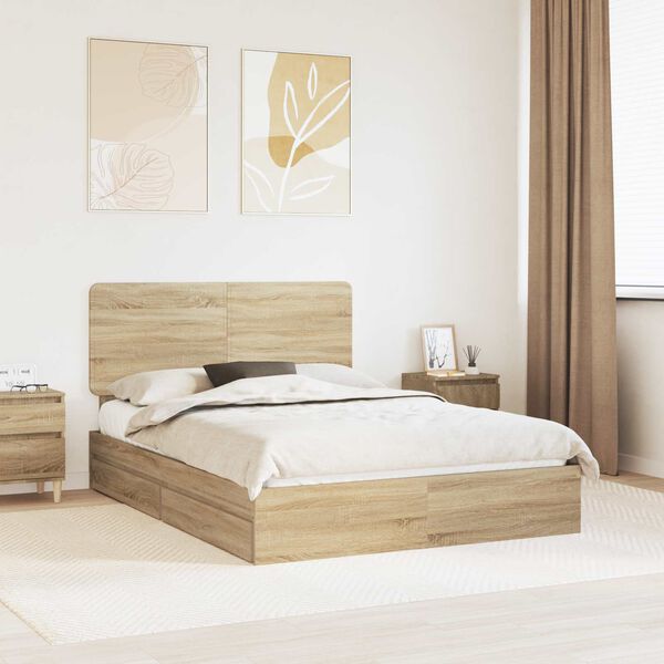 vidaXL Storage Bed with Drawer Sonoma Oak 140 x 200 cm Engineered Wood