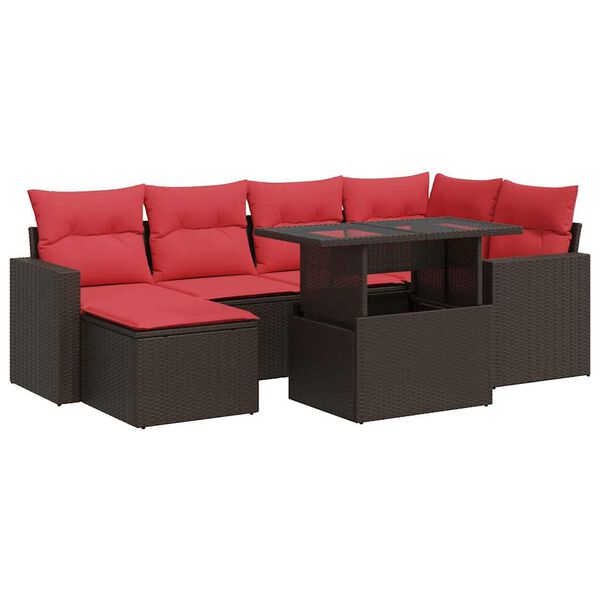 vidaXL 7 Piece Garden Sofa Set with Cushions Brown Poly Rattan Acacia