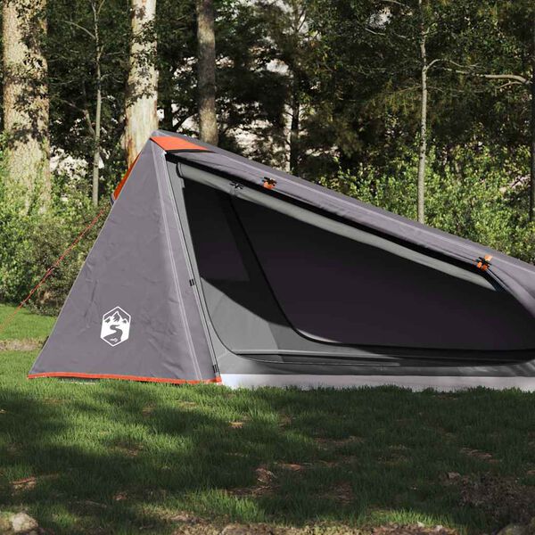 vidaXL Camping Tent Tunnel 1-Person Grey and Orange Waterproof