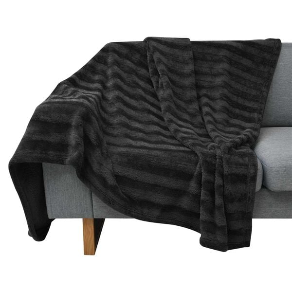 vidaXL Blanket and Throw Pillow Striped Black 200 x 150 cm Polyester