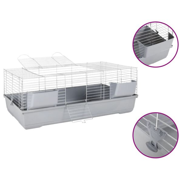 vidaXL Small Animal Cage Grey 118x59x46 cm Polypropylene and Metal