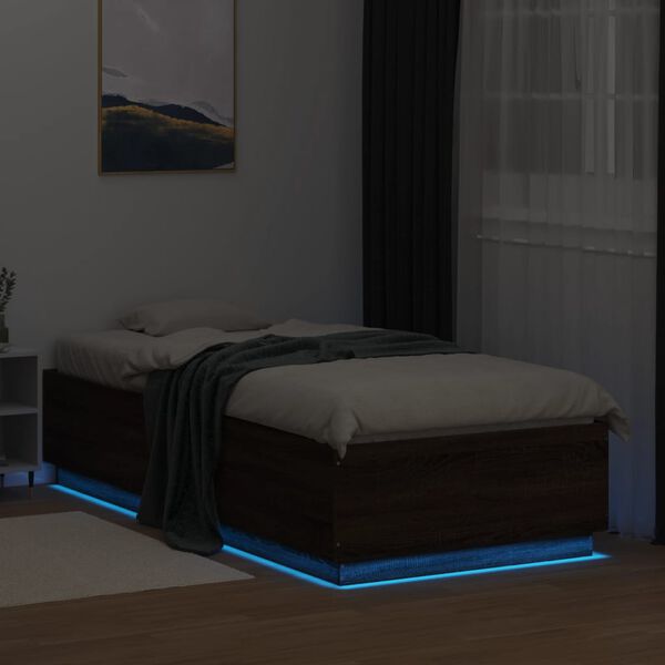 vidaXL Bed Frame with LED without Mattress Brown Oak 100x200 cm