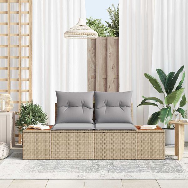 vidaXL Garden Sofa Beige 184 x 62 x 85cm Poly Rattan