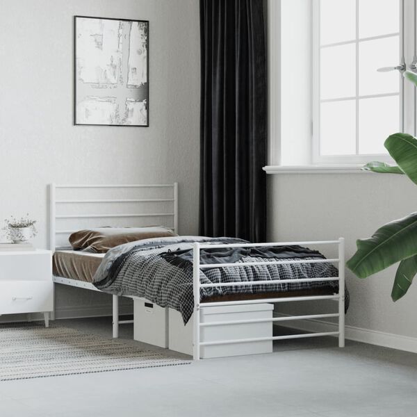 vidaXL Metal Bed Frame without Mattress with Footboard White 90x200cm