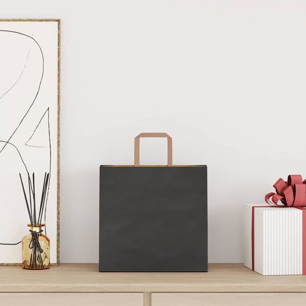 vidaXL Paper Bags 50 pcs with Handles Black 26x17x25 cm