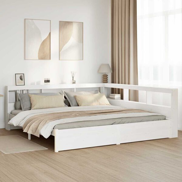 vidaXL Bookcase Bed without Mattress White 200x200 cm Solid Wood Pine