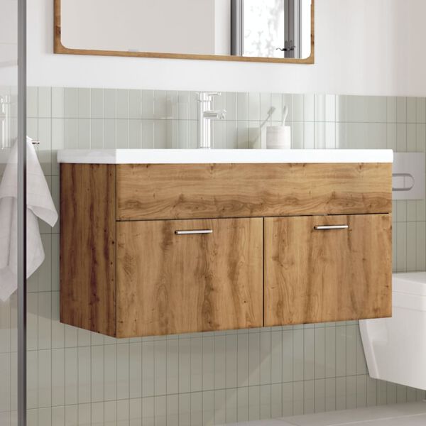 vidaXL Bathroom Sink Cabinet with Built-in Basin Artisan Oak