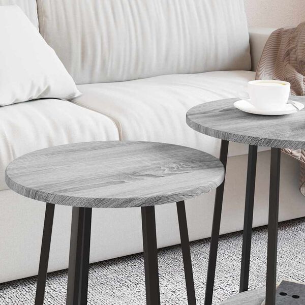 vidaXL Side Table Set 2 pcs Grey sonoma and Black 50 x 50 x 51 cm