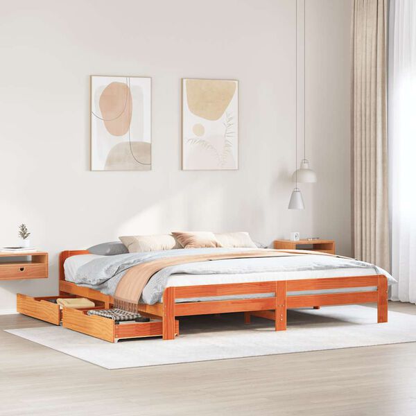 vidaXL Bed frame without Mattress Wax Brown 200x200 cm Solid Wood Pine