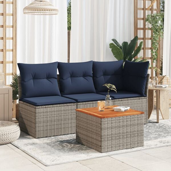 vidaXL Garden Table Grey 55x55x37 cm Poly Rattan and Acacia Wood