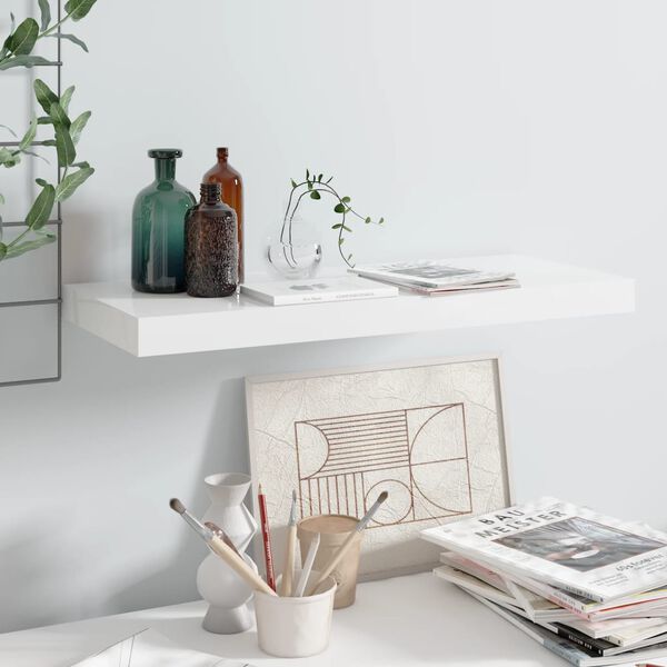 vidaXL Floating Wall Shelf High Gloss White 60x23.5x3.8 cm MDF