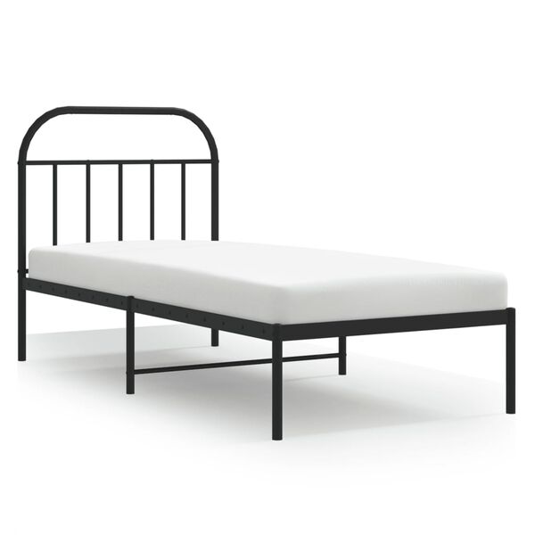 vidaXL Metal Bed Frame without Mattress with Headboard Black 90x190cm