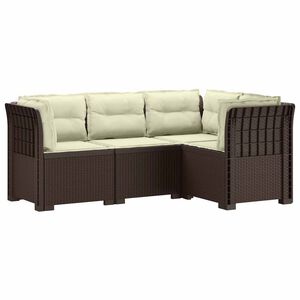 vidaXL 4-Seater Garden Sofa with Cushions Rattan Look PP Brown