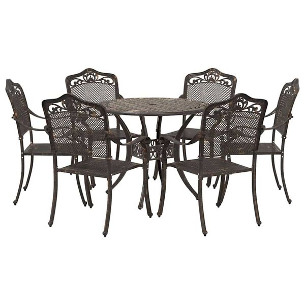 vidaXL Garden Dining Set 7 pcs Bronze 90 x 90 x 75 cm Cast Aluminium