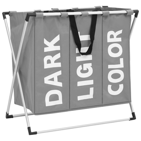 vidaXL 3-Section Laundry Sorter Grey