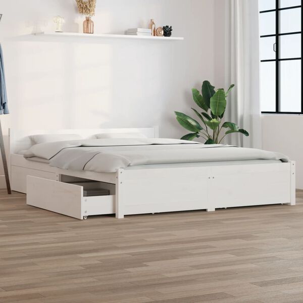 vidaXL Bed Frame without Mattress with Drawers White 140x200 cm (815045+815000)