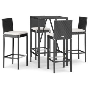 vidaXL 5 Piece Garden Bar Set with Cushions Black Poly Rattan