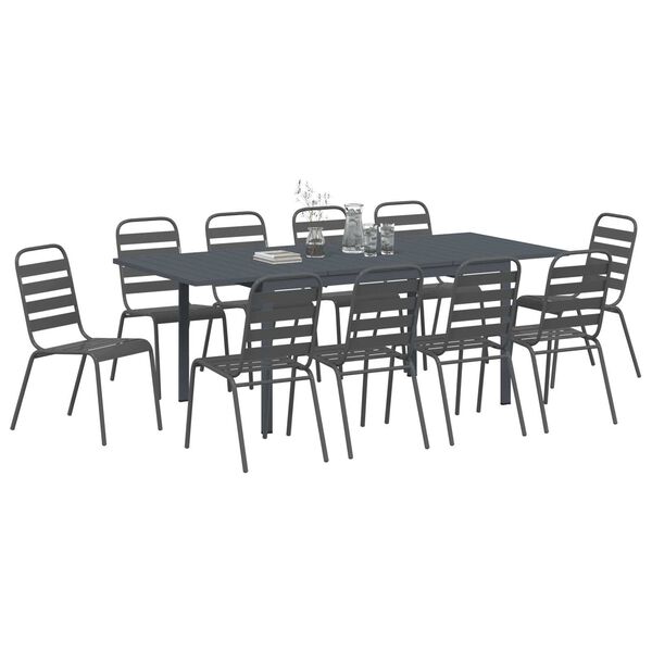 vidaXL Garden Dining Set 11 pcs Anthracite Powder-coated Steel
