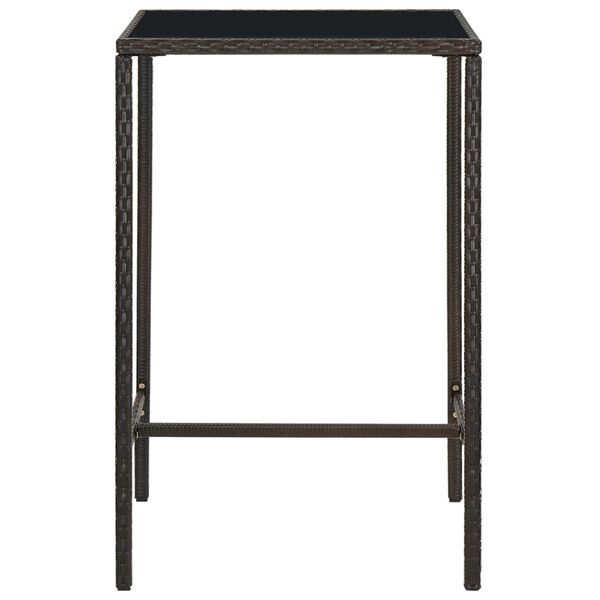 vidaXL Garden Bar Table Brown 70x70x110 cm Poly Rattan and Glass