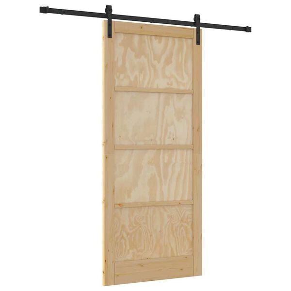vidaXL Sliding Door Natural and Black 93 x 211 cm Solid Pine Wood