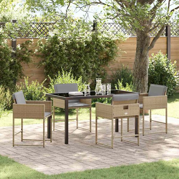 vidaXL Garden Dining Set 5 pcs Beige Poly Rattan
