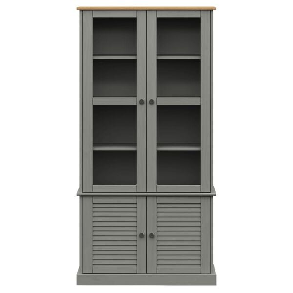 vidaXL Glass Display Cabinet VIGO Grey 85x35x170 cm Solid Wood Pine